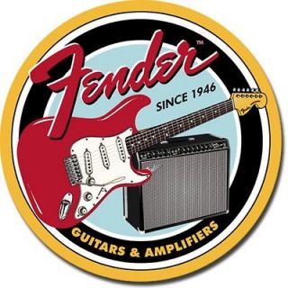 Fender Electric Guitars & Amplifiers Advertisement Round Tin Metal 