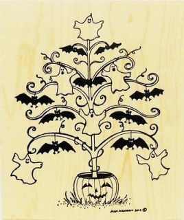Northwoods rubber stamp Fall Halloween Ghost Bat Tree Pumpkin