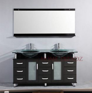59.5 inch double sink wood bathroom glass top vanity espresso cabinet 