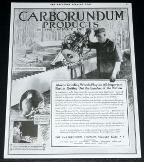 1919 OLD MAGAZINE PRINT AD, CARBORUNDUM PRODUCTS, SAW MILL BLADE 