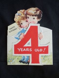Vintage Happy Birthday 4 Years Old Card Shows Boy Girl Gibson Card