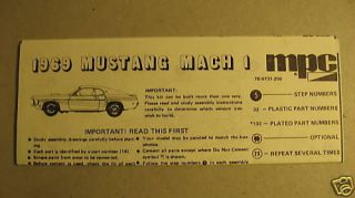 Vintage Instruction Sheet MPC 69 Mustang Mach I