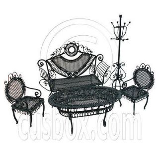 Set Black Sofa Chair Table Hat Rack 1/12 Dolls House Dollhouse 