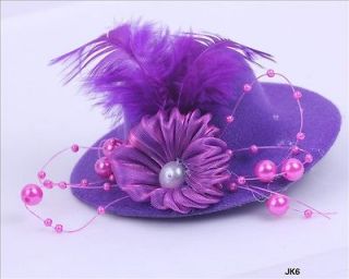 1pc Purple Mini Top Hat Hair Clip Feather Cocktail Party Decor 