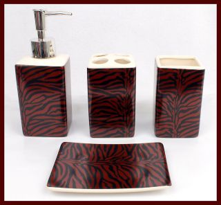 Pc Black/Burgundy Zebra Ceramic Bathroom Set Soap/Toothbrush 