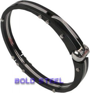 BLACK Handcuff Men Stainless Steel BANGLE Bracelet USA