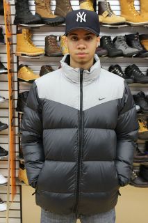 Nike Light Grey Jet Black Authentic Mens Size Goose Down Winter Jacket 