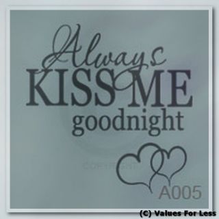 Always Kiss Me Goodnight with Hearts Custom Wall Vinyl Decal