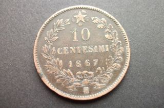1867 H ITALY 10 CENTESIMI COIN HIGHER GRADE