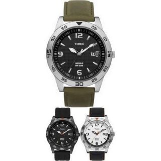 Timex Mens Sport Watch Black Resin/Black Leather/Green Leather Strap