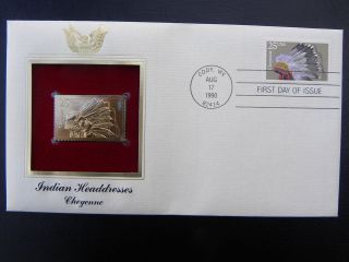 22k Gold Stamp Replica. US stamps INDIAN HEADDRESSES CHEYENNE