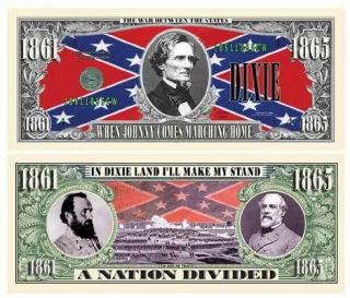 US Civil War Dixie Confederacy 1865 Dollar Bill
