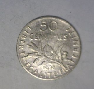 FRANCE 50 CENTIMES 1898 FINE/VERY FINE SILVER COIN