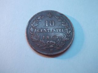 1867 ITALY 10 CENTESIMI COIN GREAT DETAIL
