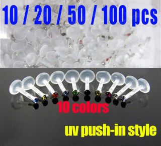 10/20/50/100PCS Mixed Gem UV Bio Flex 1.2mm 5/16 LabreT LiP Chin RinG 