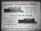   BALDWIN LOCOMOTIVE STEAM TRAIN PHILADELPHIA 1902 REPRINT 18X24 (000