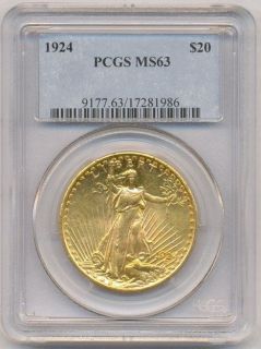 1924 GOLD 20 DOLLARS USA, PCGS MS 63