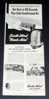 1949 OLD MAGAZINE PRINT AD, SOUTH WIND FRESH AIRE CAR HEATER