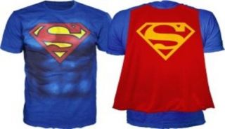 SUPERMAN costume tee WITH CAPE t shirt MENS S M L XL 2XL XXL