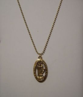 Gold Plated St. Christopher Brass Ball Chain Necklace