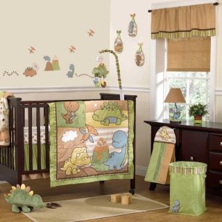 9p Cute Dinosaur & Friends Colorful Patchwork Volcano Crib Bedding For 