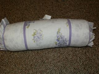   MANOR NECK BOLSTER VIOLETS RUFFLED EDGES BED PILLOW BOWS FLOWERS