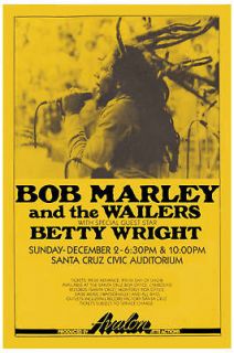 Bob Marley & Wailers at Santa Cruz Concert Poster 1979