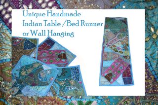 TURQUOISE INDIAN VINTAGE ETHNIC TABLE BED RUNNER THROW WALL HANGING 