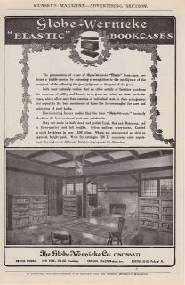   Vintage Stacking Oak BOOKCASES Elastic Antique 1906 REPRINT AD