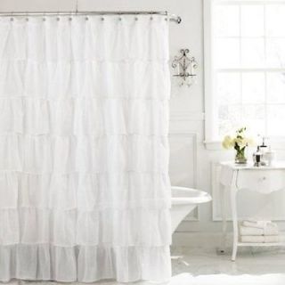   Shabby Ruffled Fabric Shower Curtain White Elegance 2 Day Shipping
