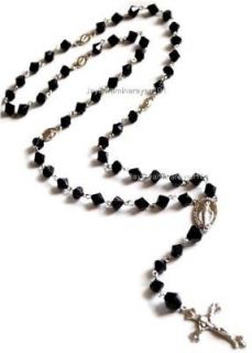 Mens Black bi cone Beads Rosary Necklace Beaded Chain Crucifix Cross