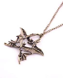   New Coming Metal Bronze Batman Bats Pendant Long Sweater Necklace