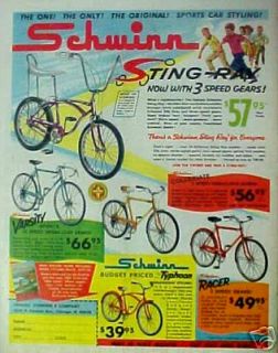 1965 Schwinn Bicycles Sting Ray 3 Speed ~Racer~Varsity Bike Promo 