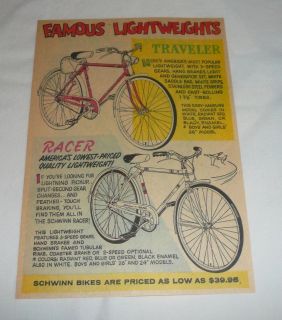 1959 Schwinn bicycles cartoon ad page ~ TRAVELER, RACER