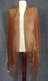 Bijoux Terner Evening Shawl womens scarf wrap brown embroidered New 