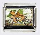 BICYCLE BUILT / TWO TANDEM FROG TOAD 9mm ITALIAN CHARMS