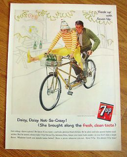 1961 7up Soda Bottle Ad Bicycle Built for Two Daisy Daisy Not so Crazy