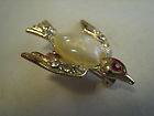 Vintage Jelly Belly Bird Brooch, Pin, With Red & Crystal Rhinestones 
