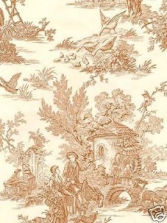 BROWN AND CREAM COLONIAL TOILE WALLPAPER DS106712