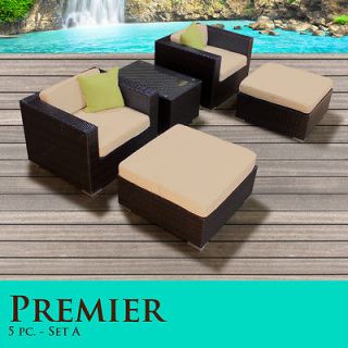 Premier 5 PC Modern Outdoor Wicker New Patio Set 05a Chairs Ottomans 