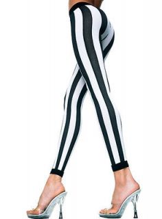 NEW BLACK & WHITE VERTICAL STRIPED FOOTLESS TIGHTS