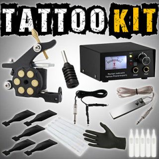 NEW Tattoo Starter Kit Power Supply Machine Gun Needle Grip Clip Cord 