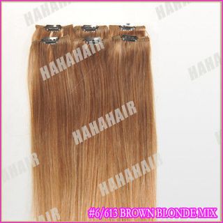  6pcs Remy Clip in Human Hair Extension 6613 brown blonde mix 35g