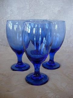 Beautiful Set of 4 Lt. Cobalt Blue Blown Glass Goblets