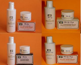   Effective Skin Lightening 4in1 Cream Lotion Kojic Soap Black Soap Set