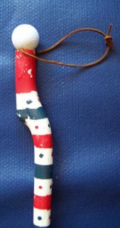 Folk Art Painted WALKING STICK with Golf Ball Top RED WHITE and BLUE