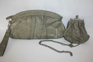 Metallic Clutch Purse Cigarette Case Evening Bag Set Butterfly clasp 