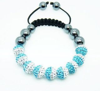 Lake Blue/Clear HipHop 9 Balls 10mm Shamballa Crystal Beads Ajustable 