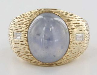  Yellow Gold Natural Blue Star Sapphire Diamond Mens Ring Fine Jewelry