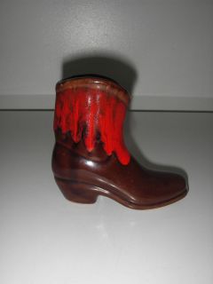 Canadian ART POTTERY McMaster Craft Cowboy Boot Red Drip Glaze 4